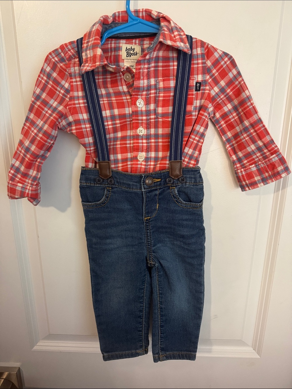 Baby B'gosh Red Plaid Shirt with Navy Suspenders Kids Matching Set